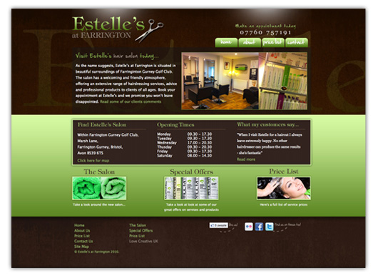 A website design for Estelle's Hairdressing salon 