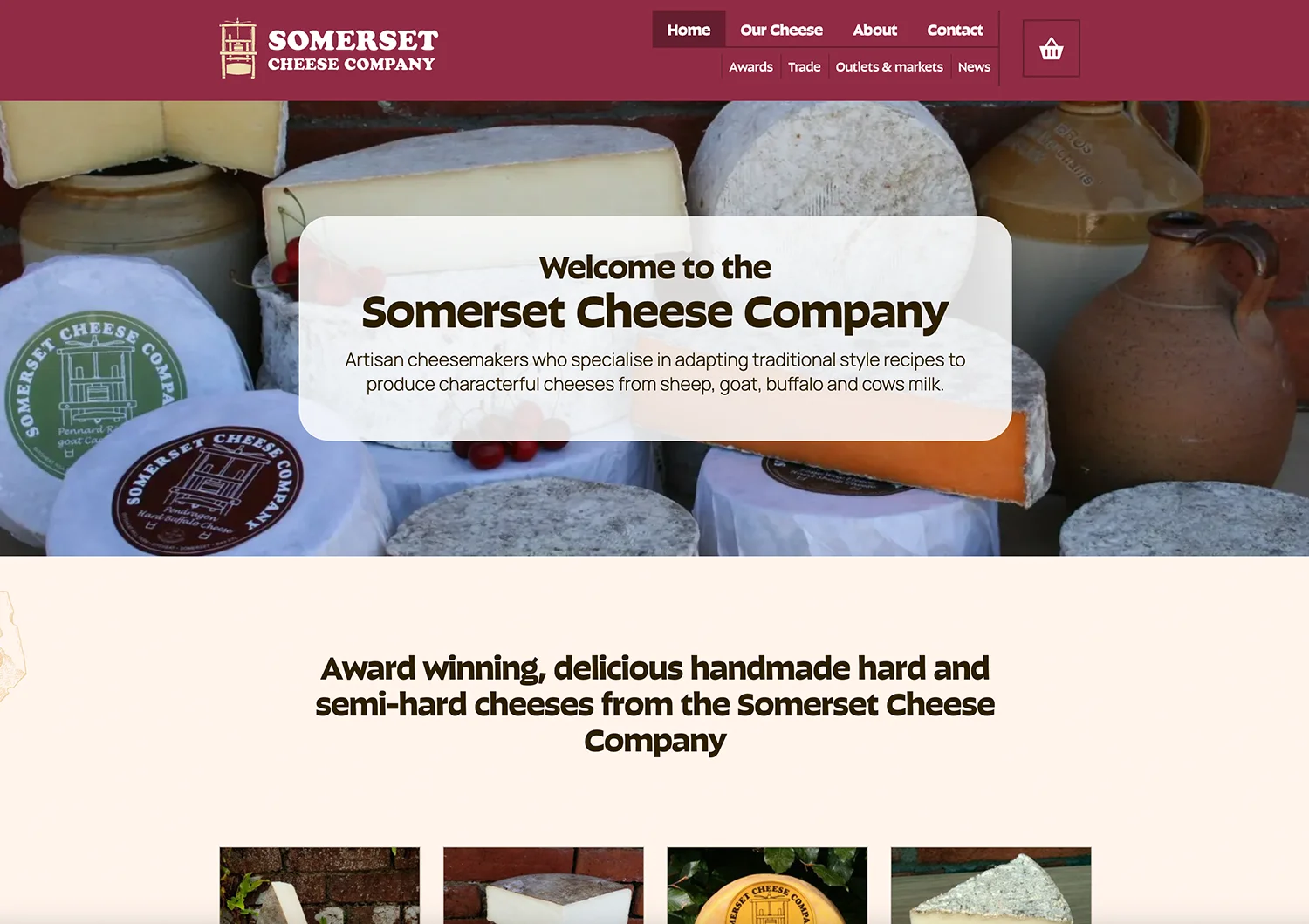 The fresh, new, modern design for the Somerset cheese company business website.