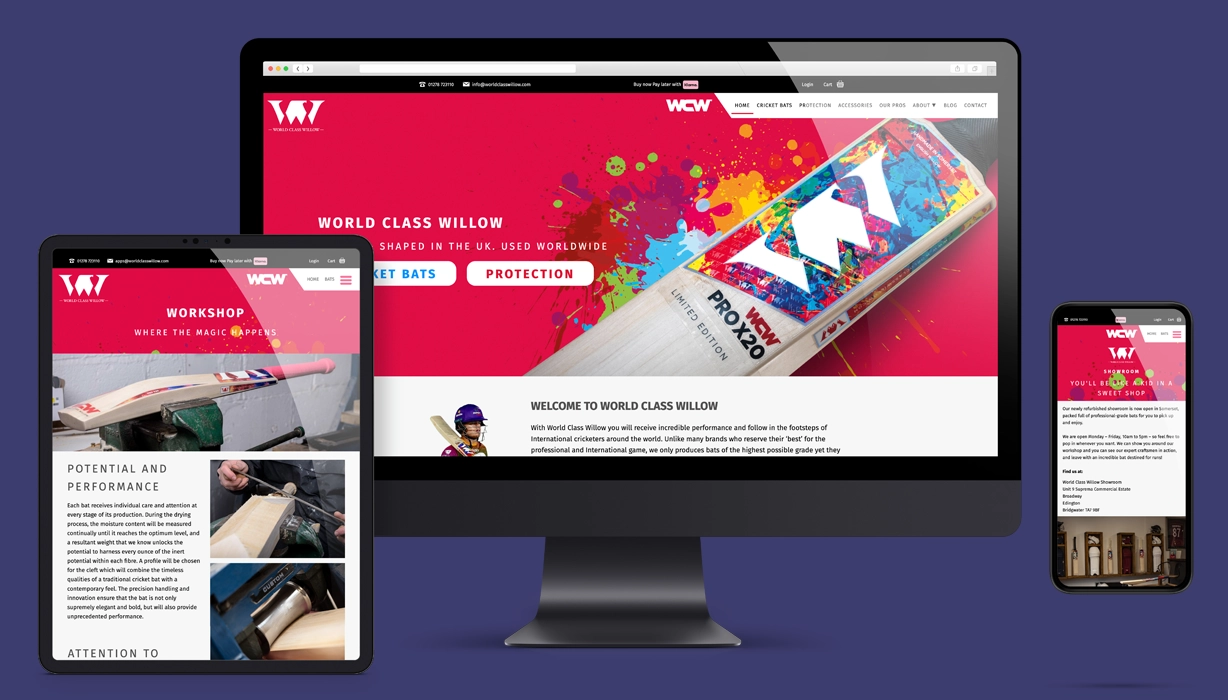A website design for WCW. Displayed across a range of devices as responsive spreads