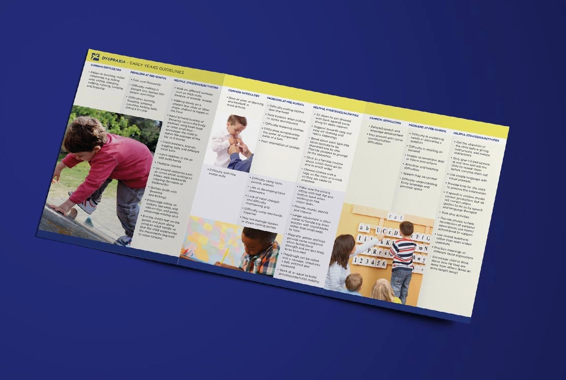 Leaflet design for the Dyspraxia Association.