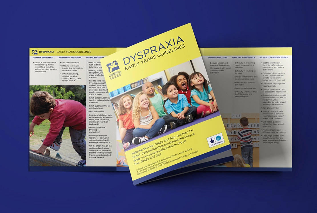 Leaflet design for the Dyspraxia Association.