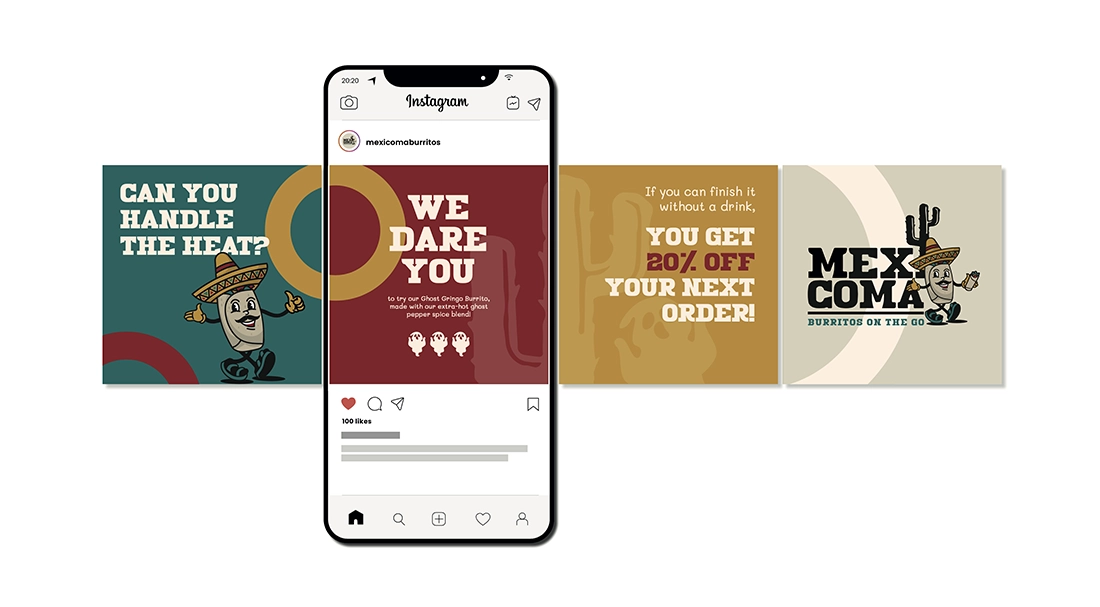 Mexicoma branding applied to several Instagram posts