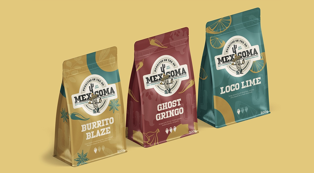 Mexicoma logo on a range of food packs